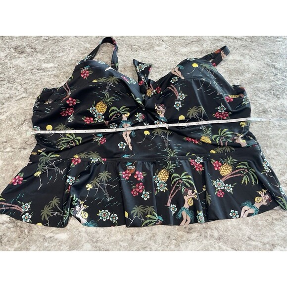 Torrid Vixen Tankini Peplum Top Hula Girl Tie Front Black 4R Push Up - Picture 9 of 10
